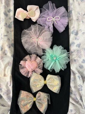 Assorted Pastel Tulle & Sequin Hair Bows - Bundle #4 (7pcs)